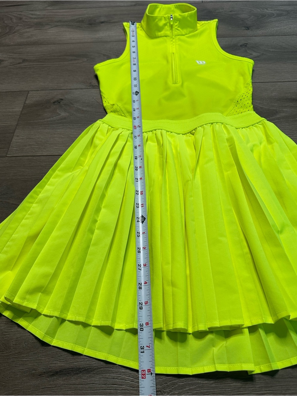 Wilson Winning Pleated 1/2 Zip Mock Neck Tennis Mini Dress Neon Yellow Size XS - Picture 9 of 9
